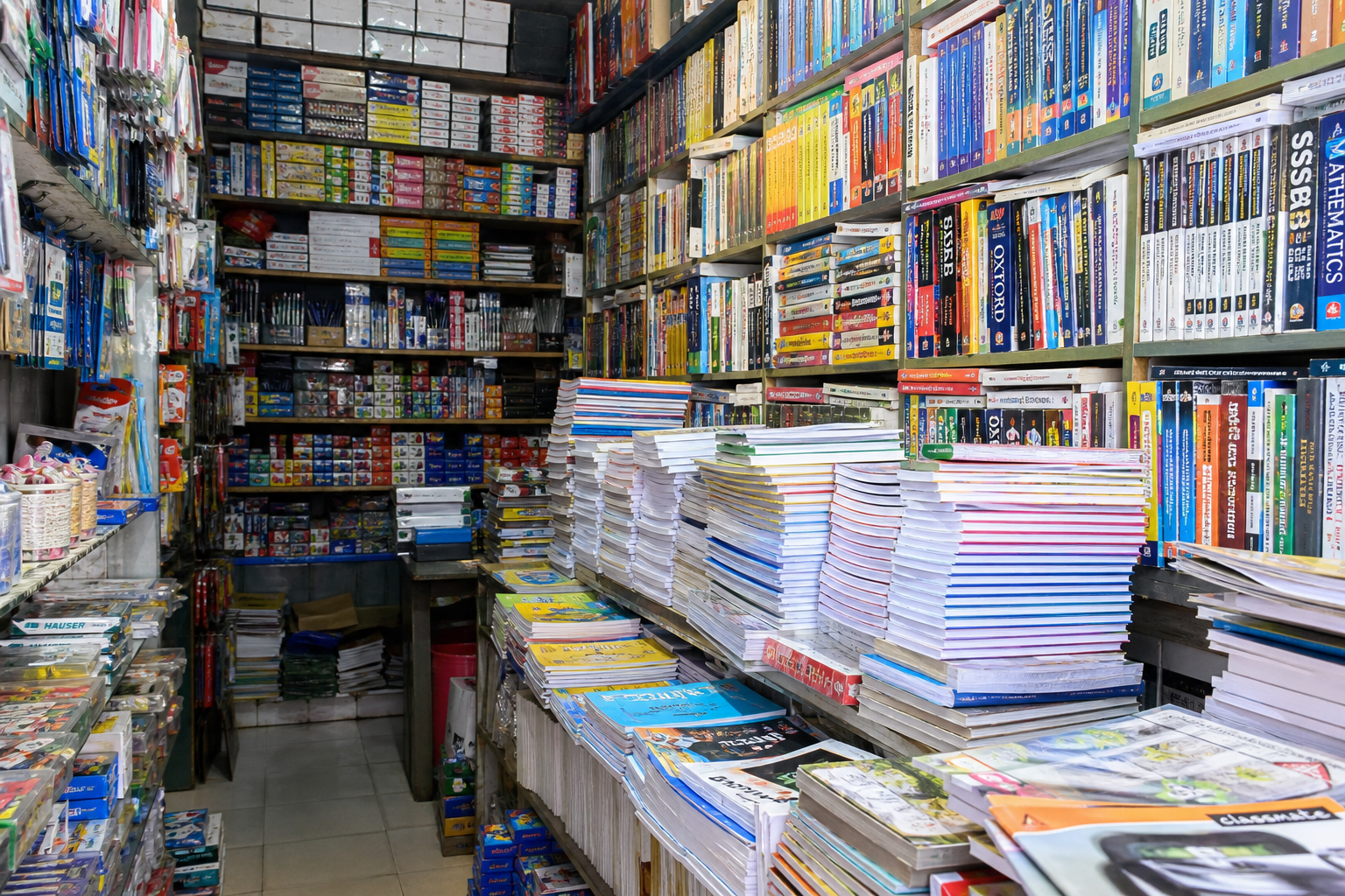 Book and stationery shop packed with notebooks