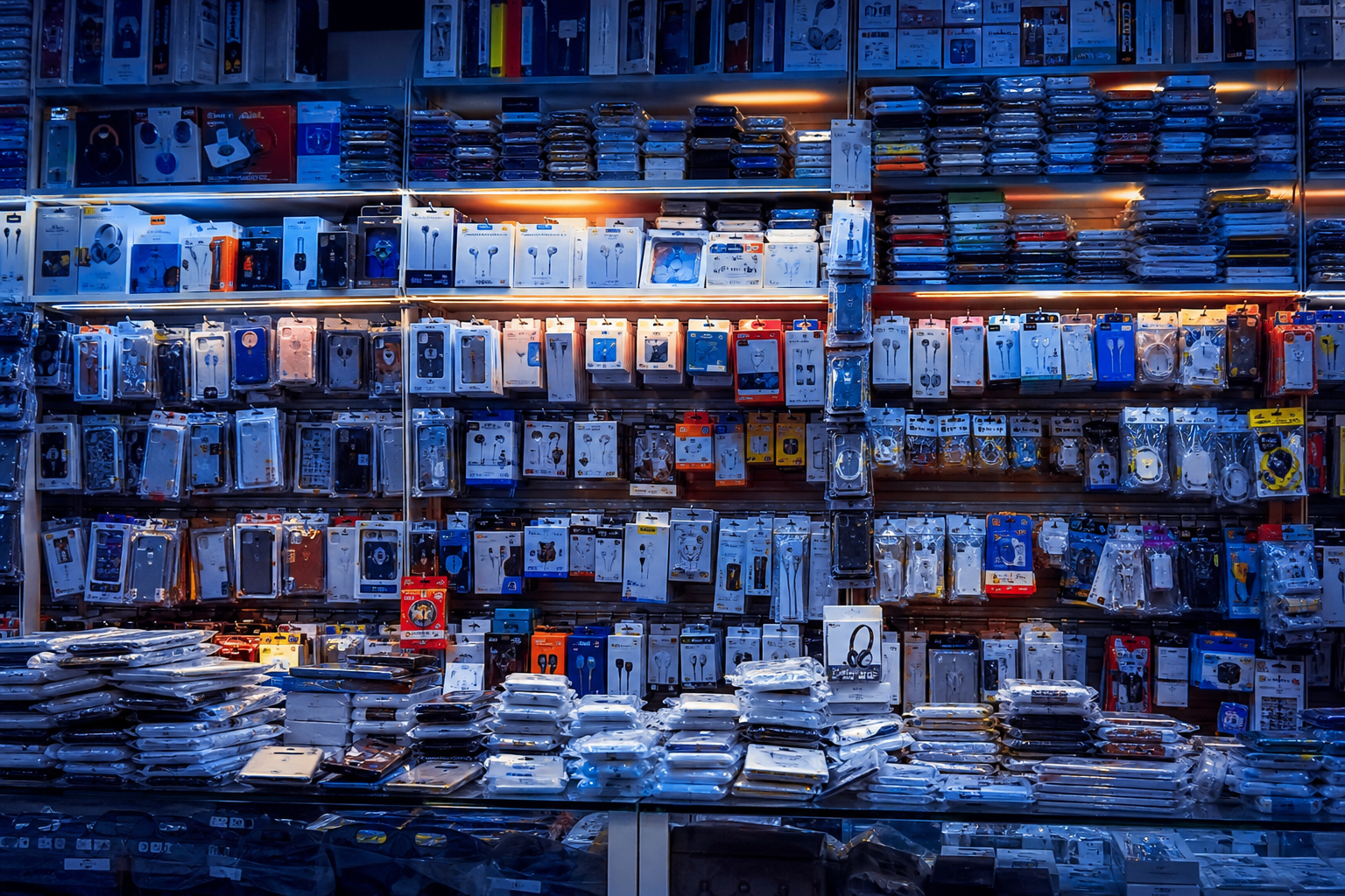 Mobile accessories shop packed with covers and cables